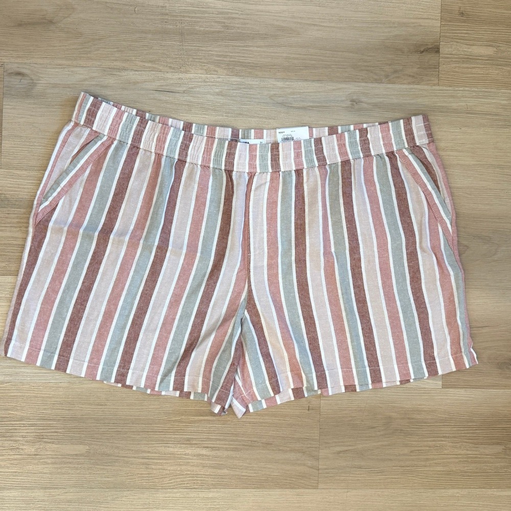 Women's 3X striped mid-rise relaxed shorts linen blend casual wear